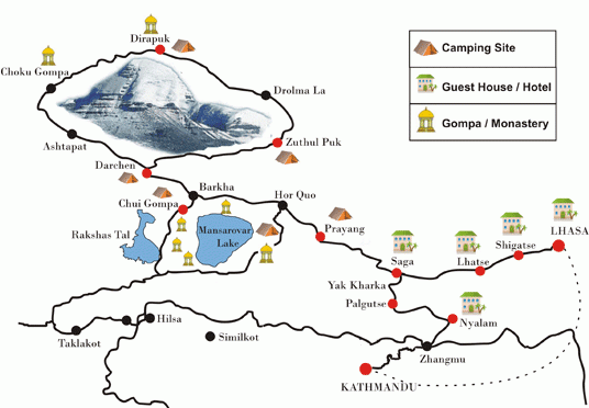 Mount Kailash Tour 16 days Map