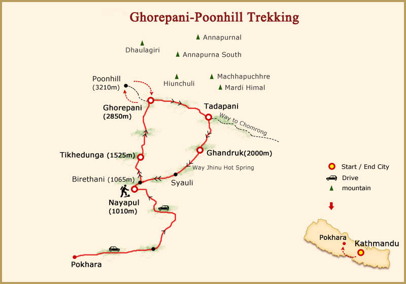 Ghorepani Poon Hill Trek – 4 Days Map