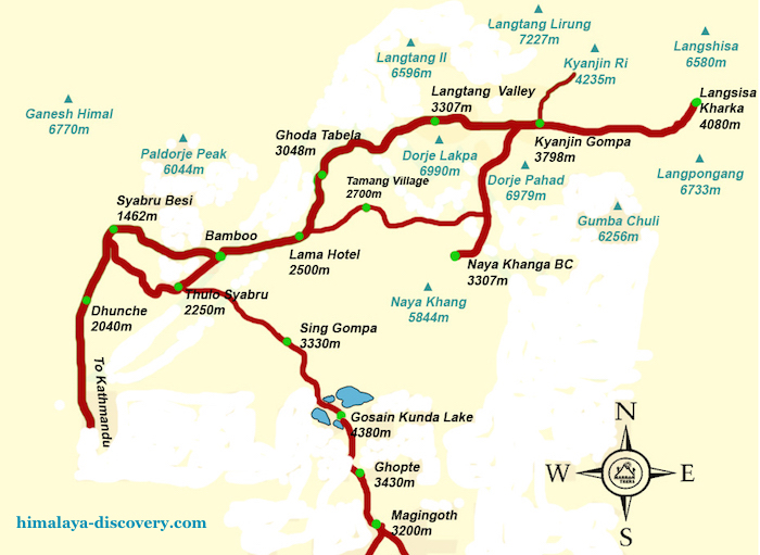 Langtang Trek – 9 days Map